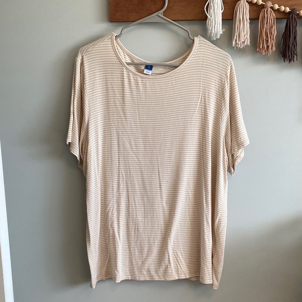 Old Navy Beige Striped Short Sleeve Tee